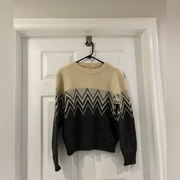 Wool Canknit Men's Crewneck Sweater - Grey and Cream - Picture 1 of 3